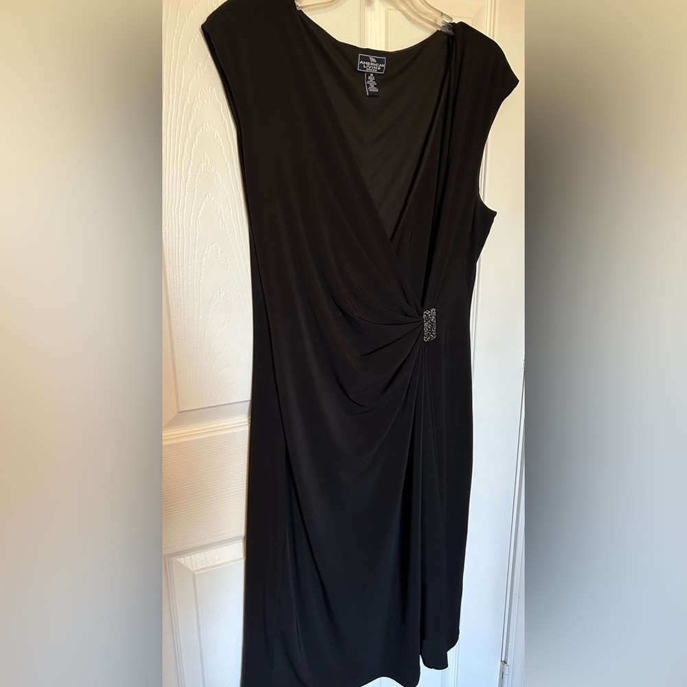 American Living by Ralph Lauren Black Waterfall Sheath Brooch Accented Dress